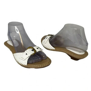 NATURALIZER Ellen Kitten Heel Buckle Banded Slide Sandal White Genuine Leather 7